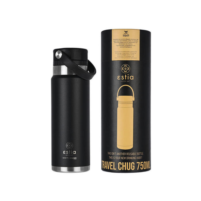ESTIA ΘΕΡΜΟΣ TRAVEL CHUG SAVE THE AEGEAN 750ml - MIDNIGHT BLACK - Image 1